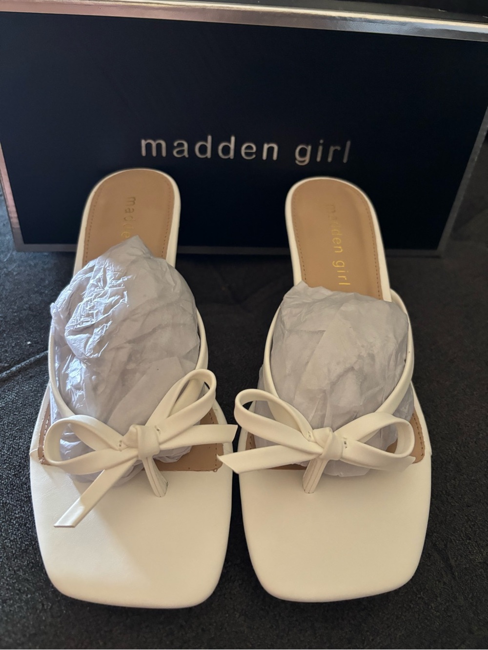 Madden Girl White Bow Slide Mules